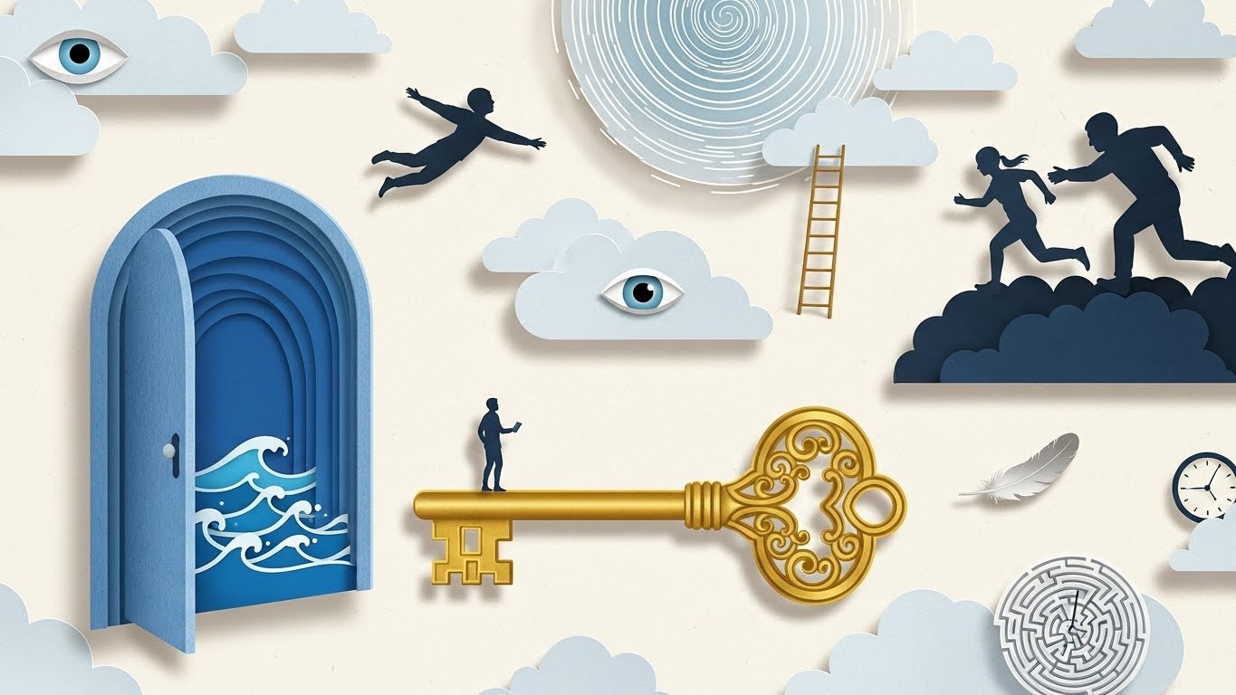 recurring dream symbols: an artistic collage of common dream symbols.