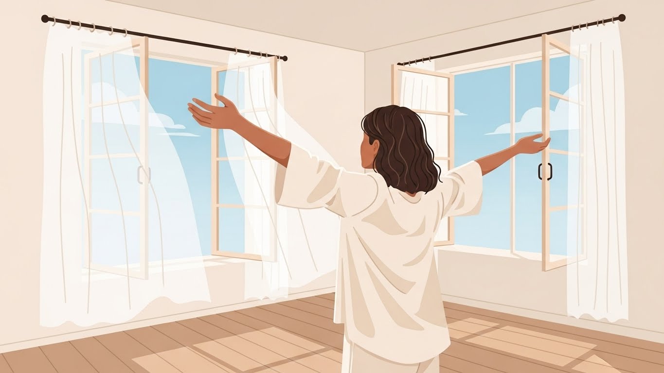 Release mental clutter: Breathing freely in an uncluttered space.