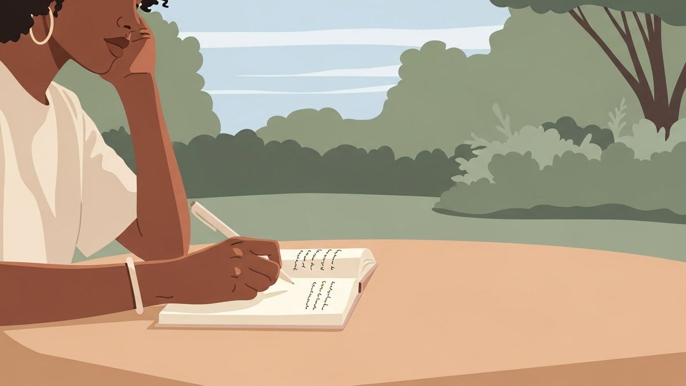 Writing for calm: Journaling peacefully in a morning garden.